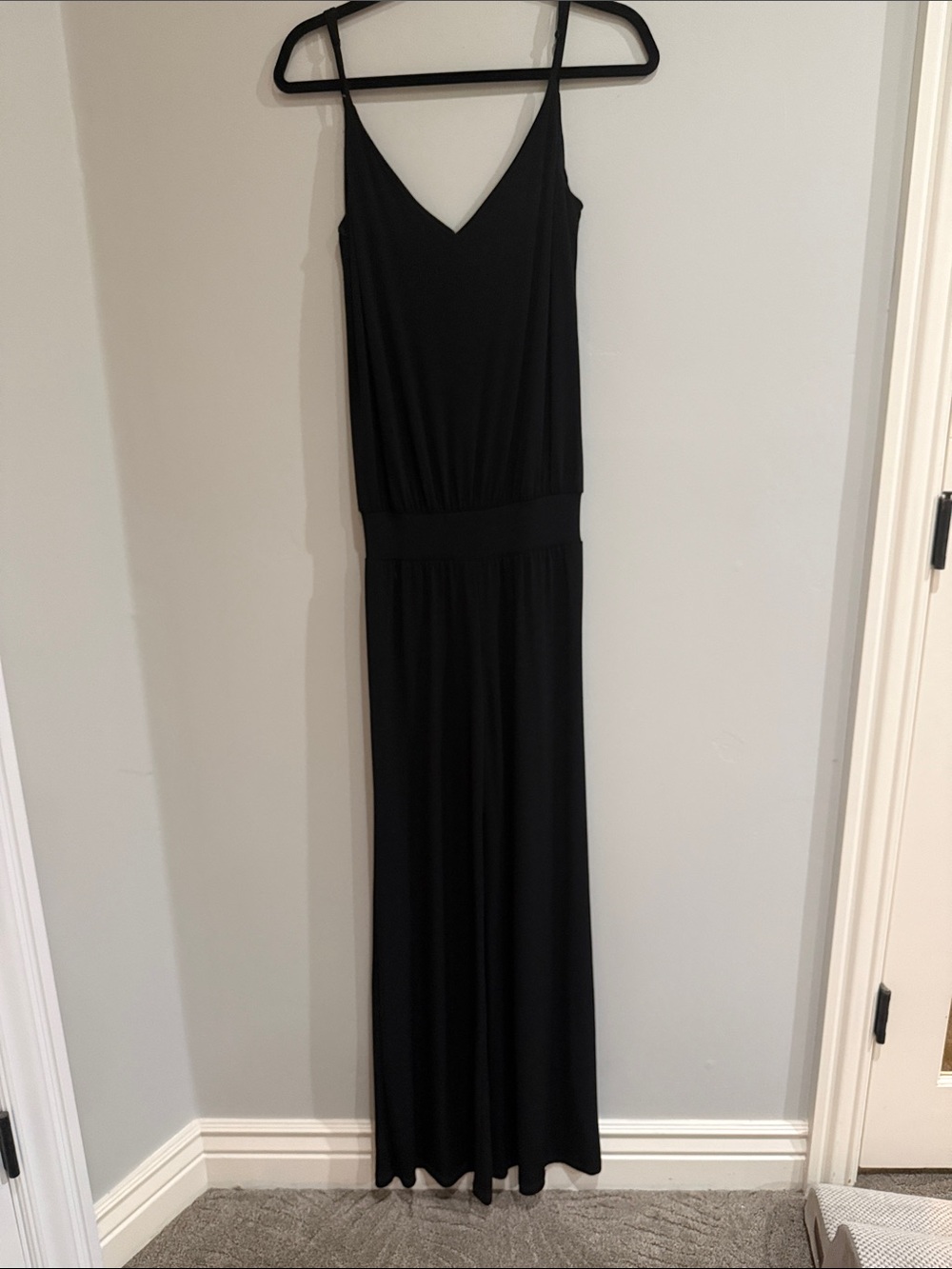 Veronica M - Black V-Neck Maxi Jumpsuit with Spaghetti Straps